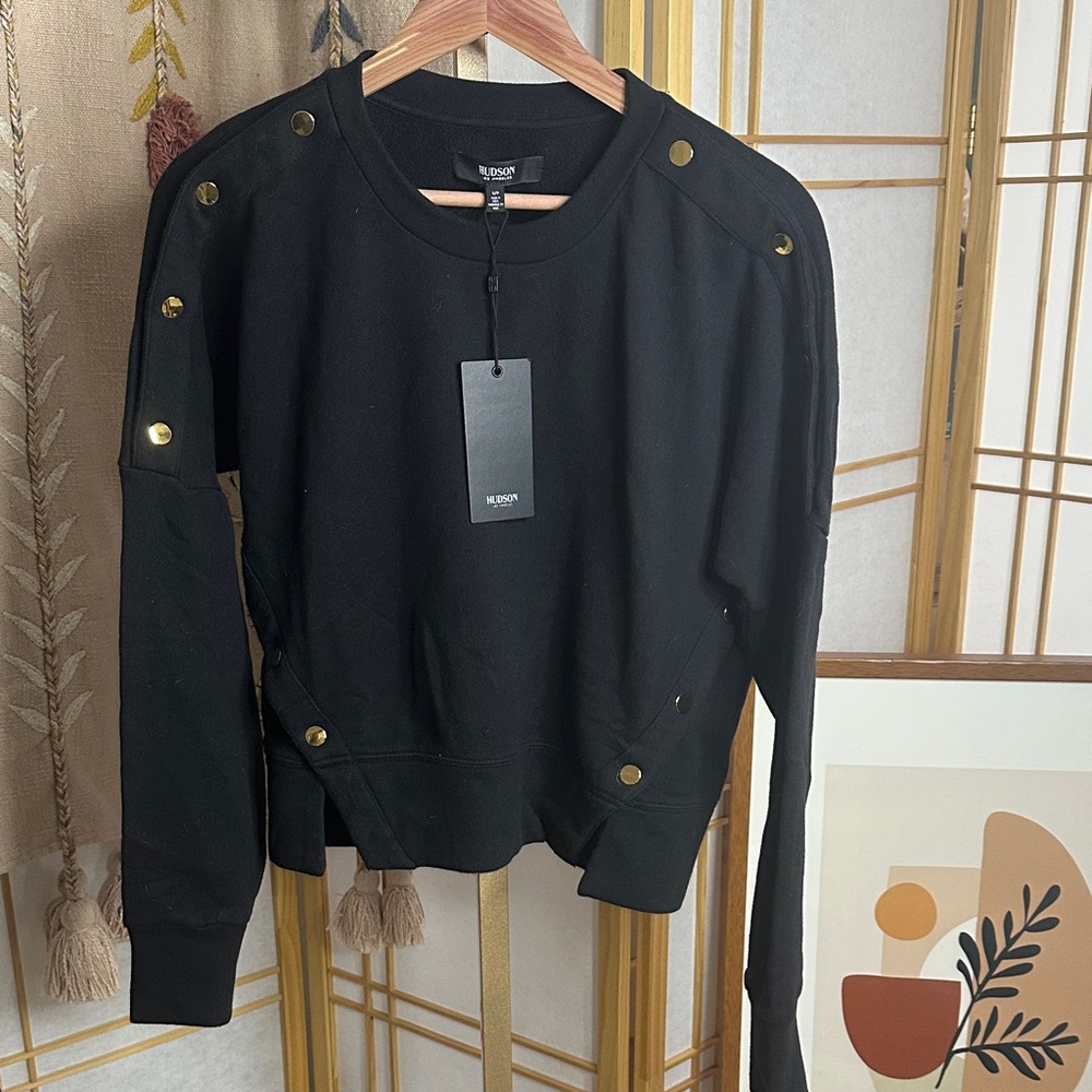 Hudson Los Angeles Black Snap-Detail Sweatshirt | NWT | Size S